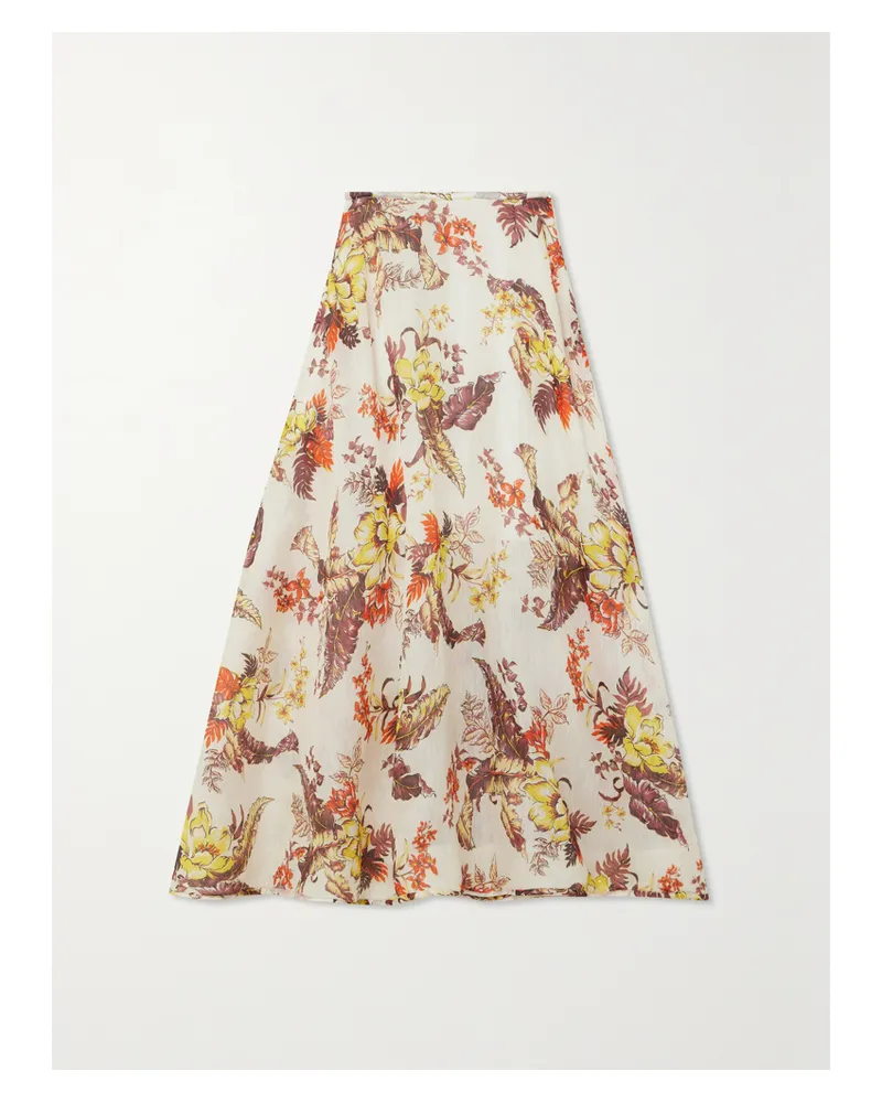 Zimmermann Matchmaker Maxirock Aus Gaze Aus Einer Leinen-seidenmischung Mit Blumenprint - Elfenbein Elfenbein