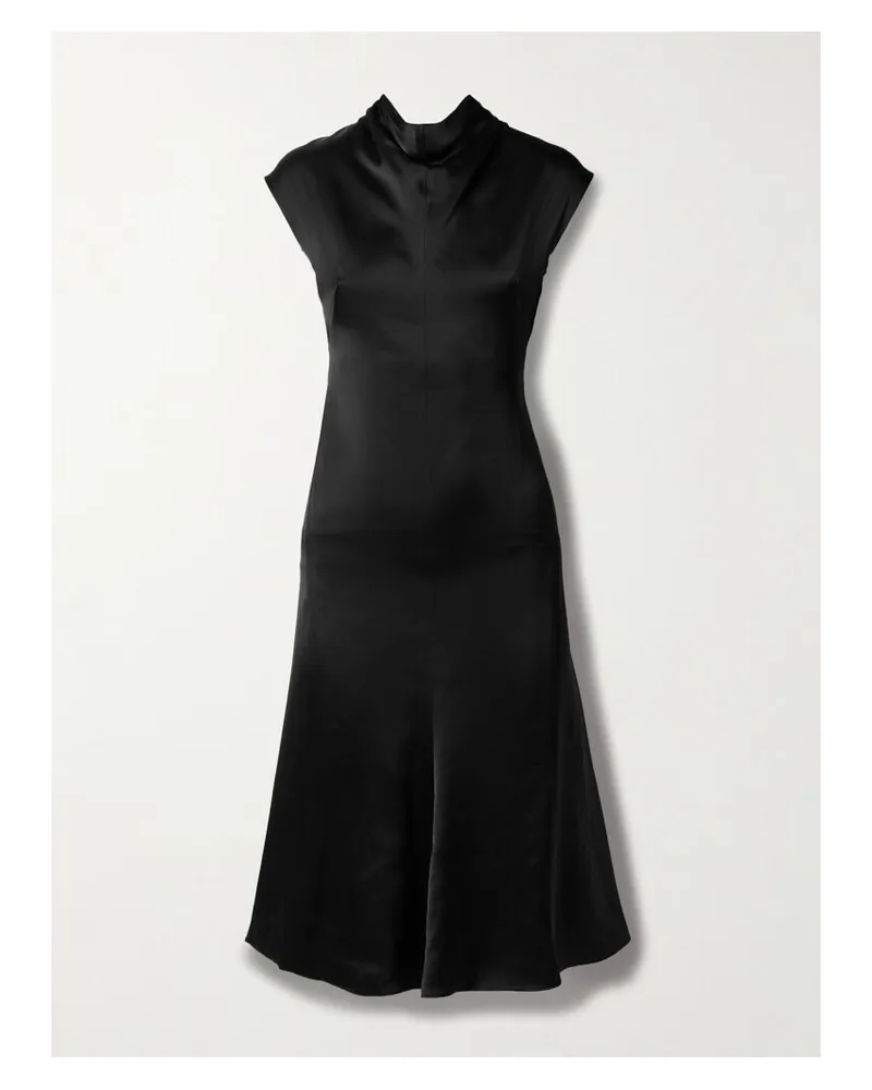 Acne Studios Midikleid Aus Seidensatin Mit Falten - Schwarz Schwarz