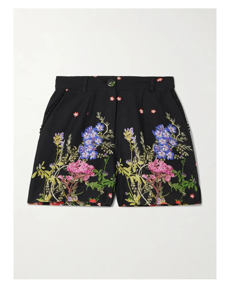 Charo Ruiz Pansy Shorts Aus Voile Aus Einer Baumwollmischung Mit Blumenprint Und Besätzen Aus Guipure-spitze - Schwarz Schwarz