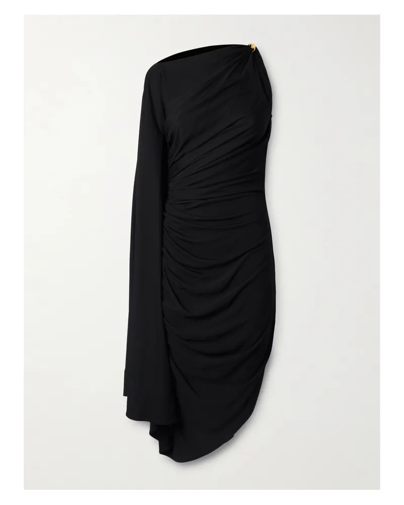 Bottega Veneta Asymmetric Cape-effect Embellished Draped Jersey Dress - Black Black