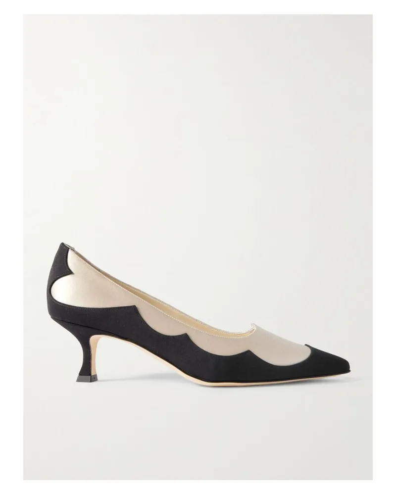 Manolo Blahnik Fabraka 50 Pumps Aus Satin Mit Spitzer Kappe Und Crêpe-besätzen - Creme Creme