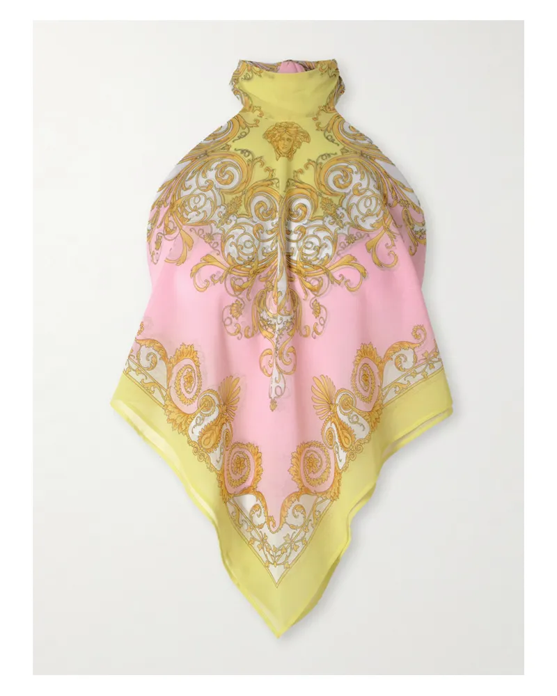 Versace Neckholder-oberteil Aus Georgette Mit Print - Gelb Gelb