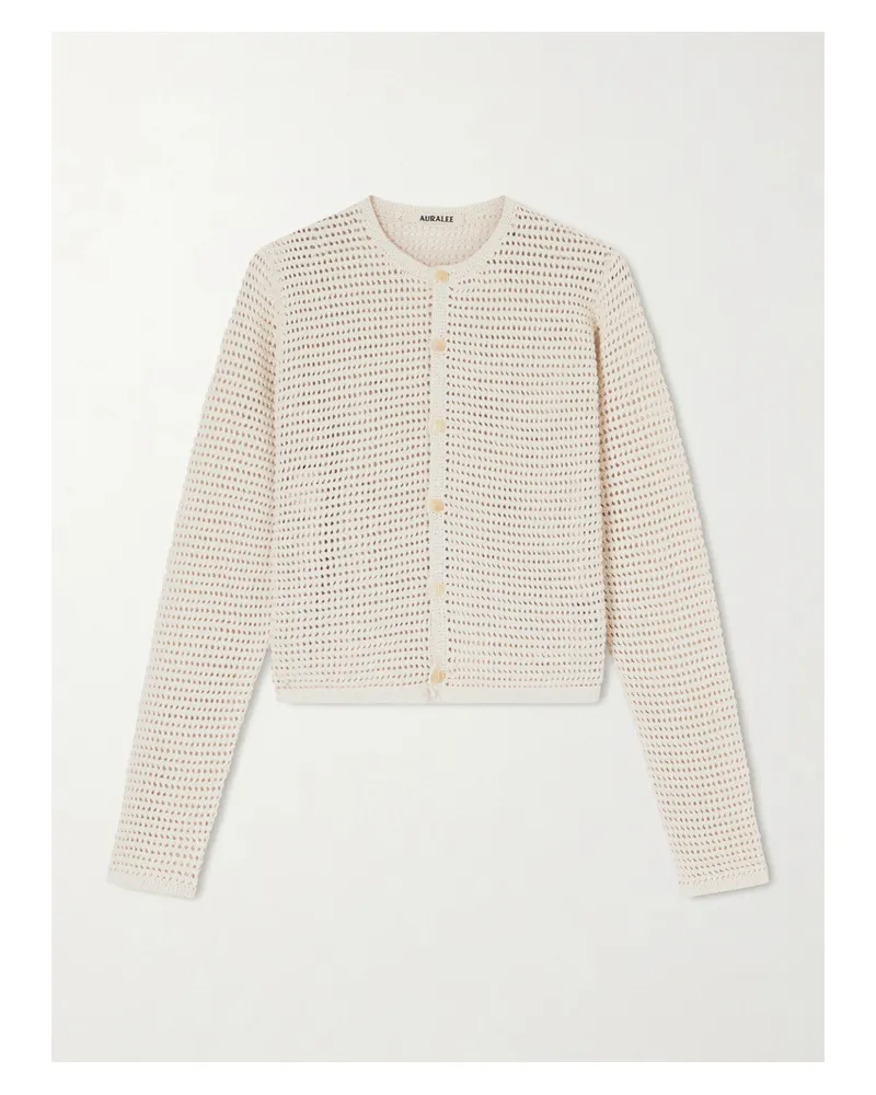 AURALEE Tussah Crocheted Silk And Cotton-blend Cardigan - Neutrals Neutrals