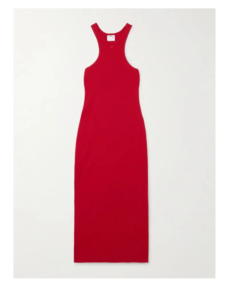 Courrèges Midikleid Aus Geripptem Baumwoll-jersey Mit Stickerei - Rot Rot