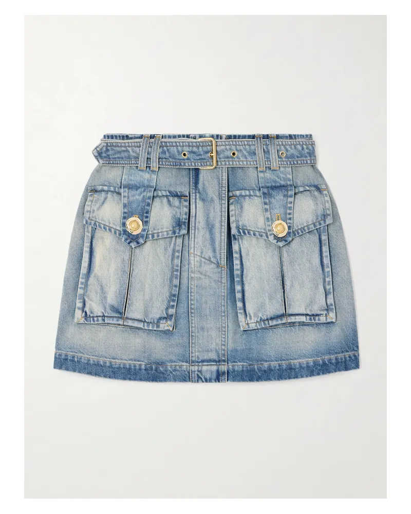 Balmain Minirock Aus Denim Mit Gürtel - Blau Blau