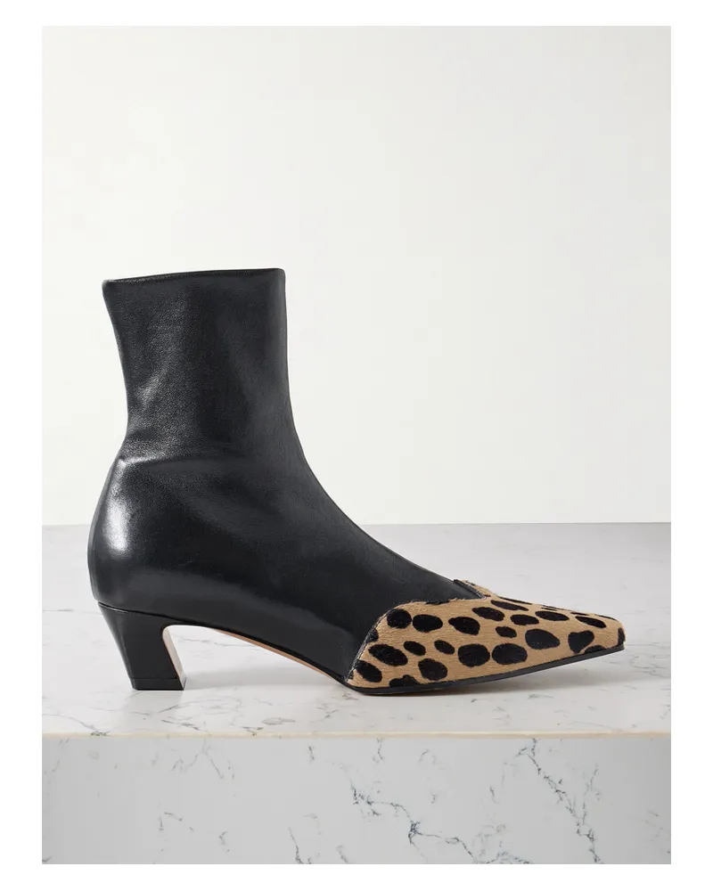 KHAITE Nevada Ankle Boots Aus Leder Und Kalbshaar Mit Leopardenprint - Schwarz Schwarz
