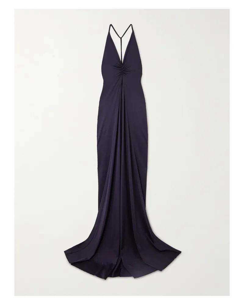 Victoria Beckham Cutout Ruched Stretch-satin Gown - Blue Blue