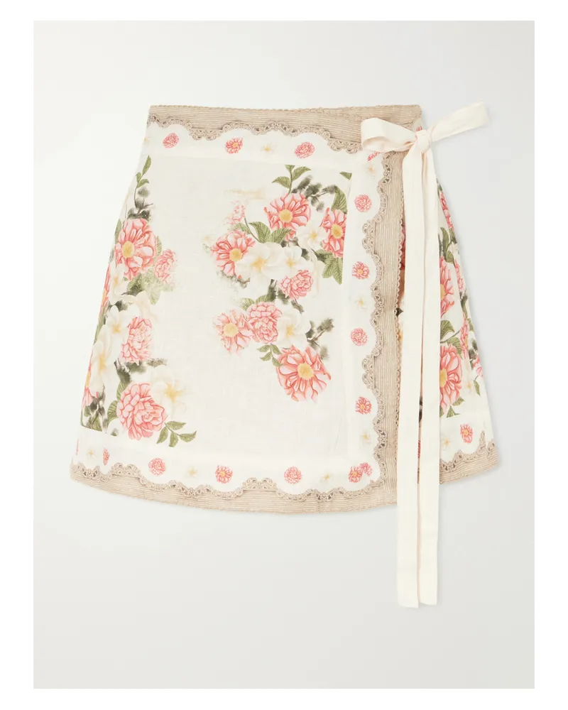 AGUA BENDITA Luna Paraiso Floral-printed Linen Mini Skirt - Pink Pink