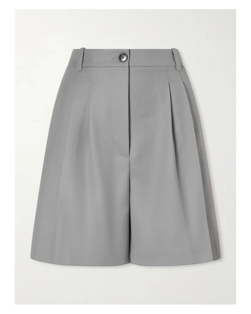 Anine Bing Brice Pleated Wool-blend Shorts - Green Green