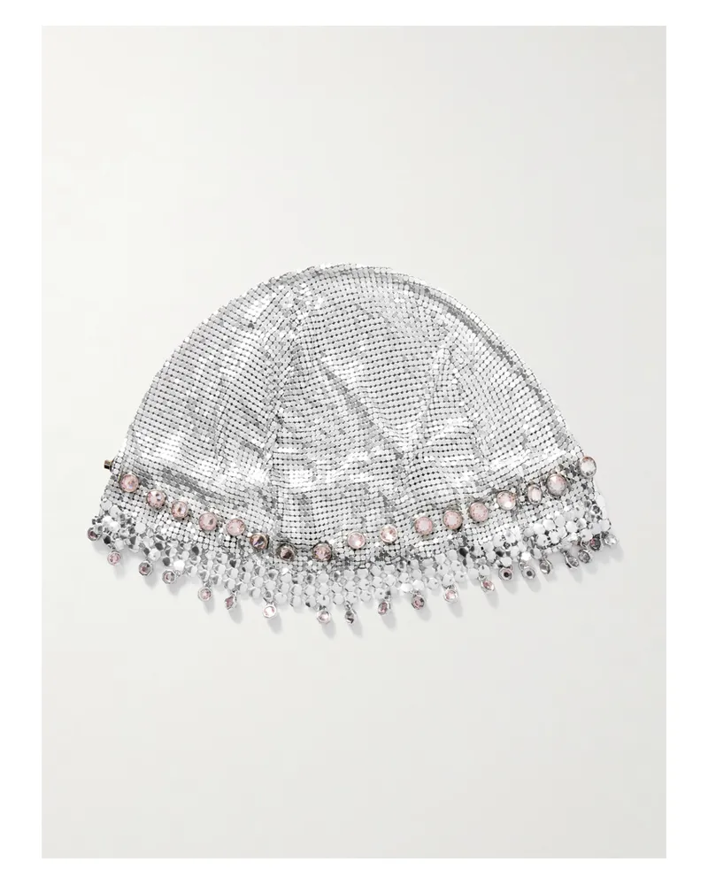 Paco Rabanne Fringed Crystal-embellished Silver-tone Chainmail Hat Silver