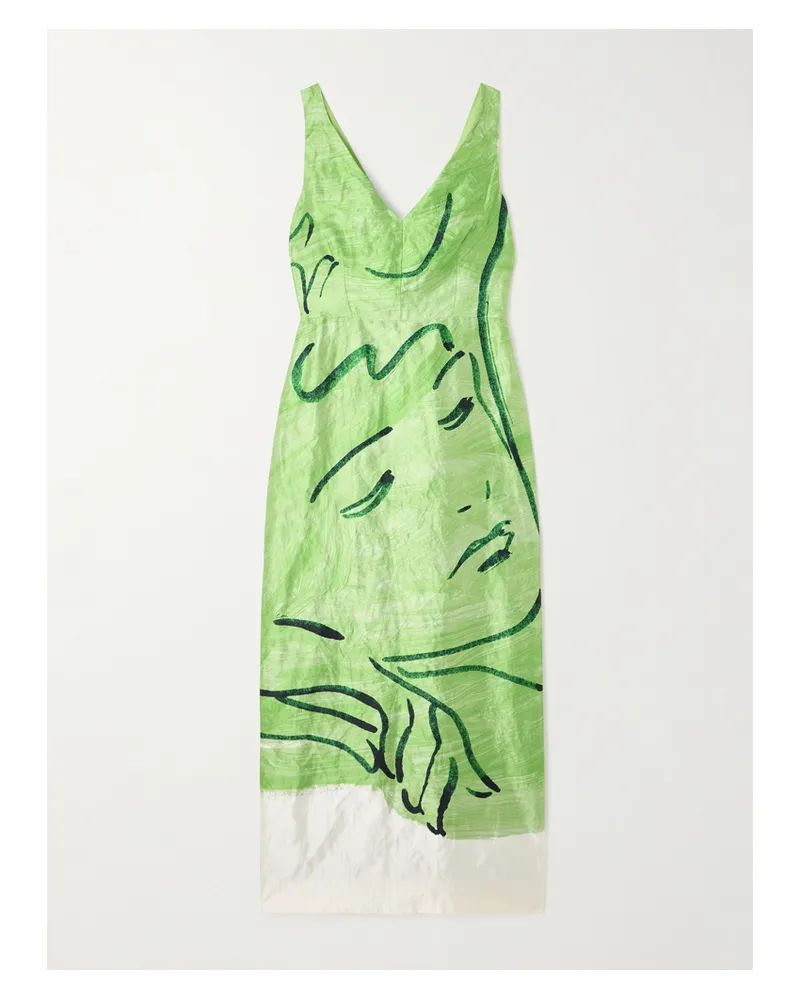 Erdem Midikleid Aus Glänzendem Twill Mit Print - Grün Grün