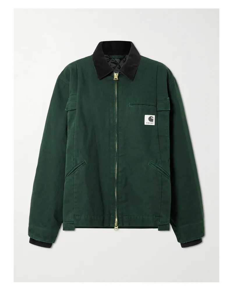 Sacai Carhartt Wip Duck Oversized-jacke Aus Baumwoll-canvas Mit Cordbesatz Und Applikation - Grün Grün