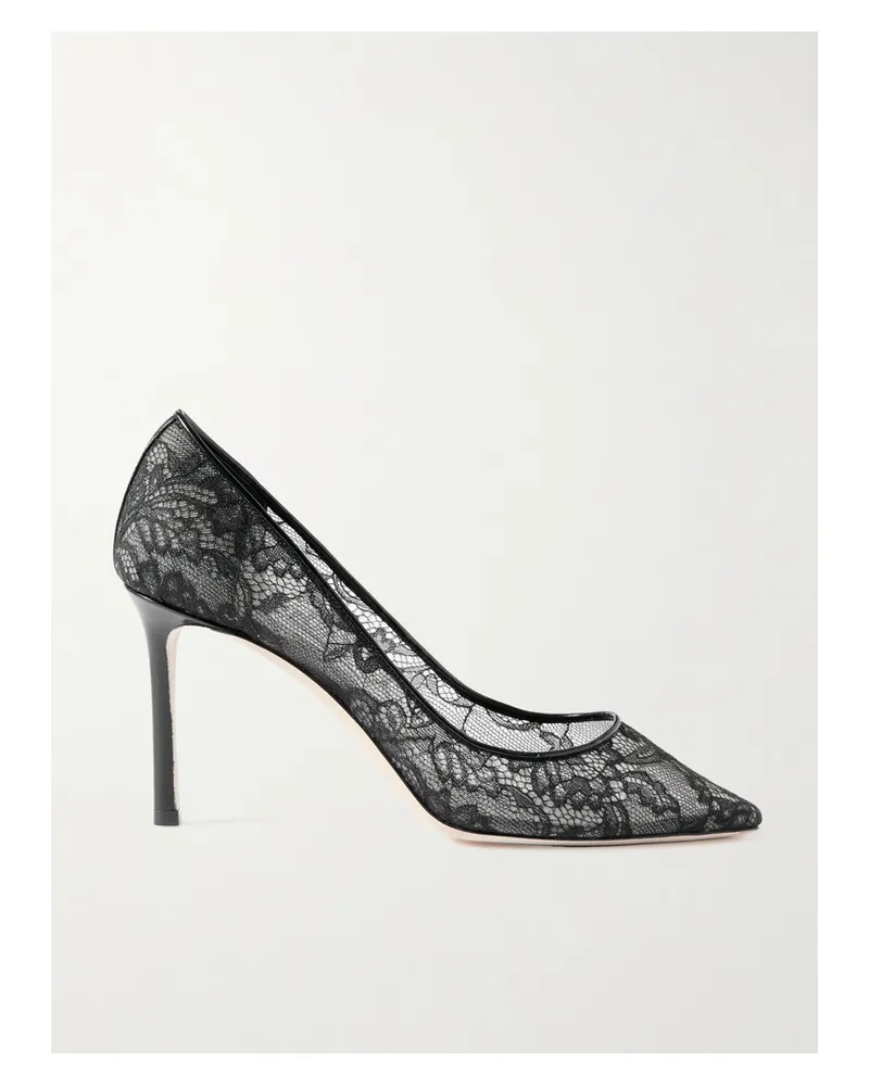 Jimmy Choo Romy 85 Pumps Aus Spitze Mit Lederbesätzen - Schwarz Schwarz