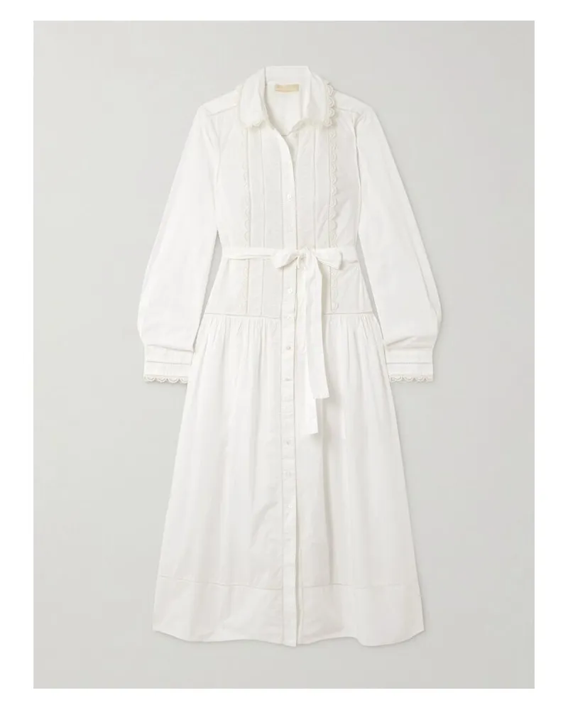 Ulla Johnson Ariane Midikleid Aus Baumwollpopeline Mit Häkelbesätzen Und Bindegürtel - Weiß Weiß