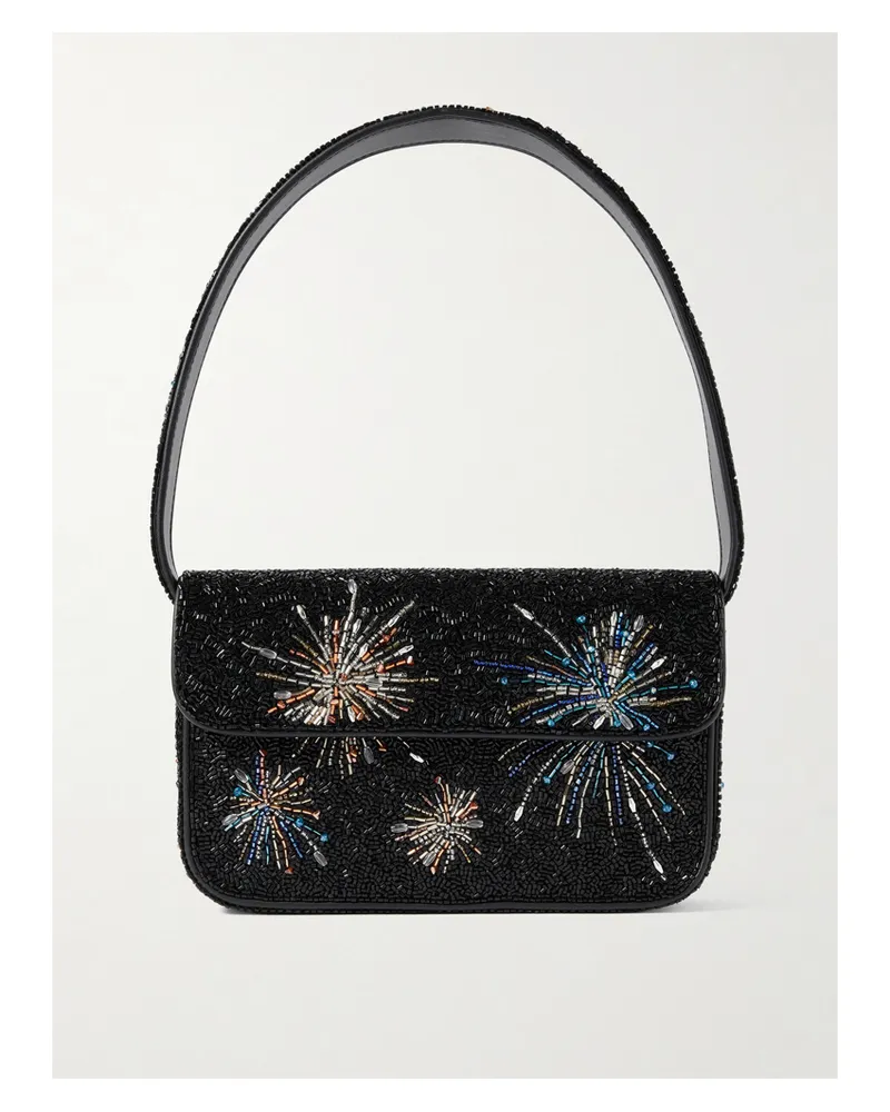 STAUD Tommy Bead-embellished Satin Shoulder Bag - Black Black