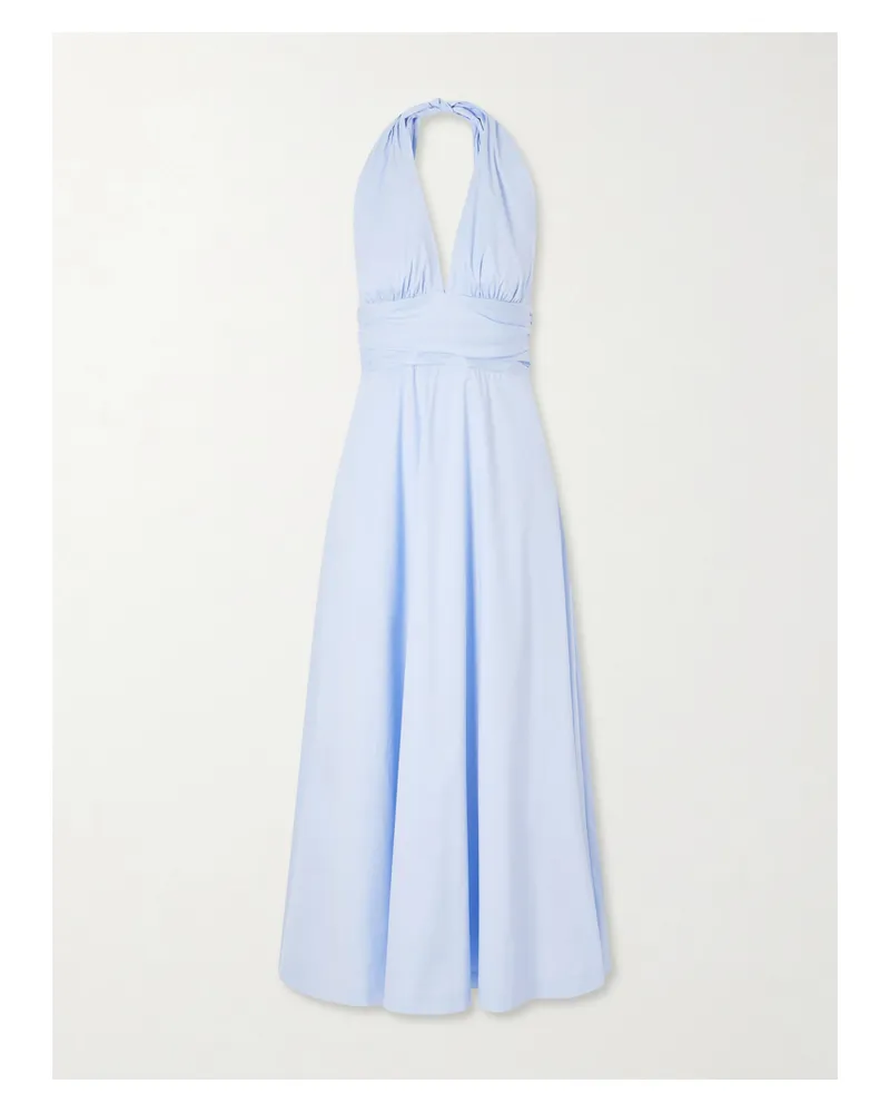 BERNADETTE Marilyn Organic Cotton-blend Poplin Halterneck Maxi Dress - Blue Blue