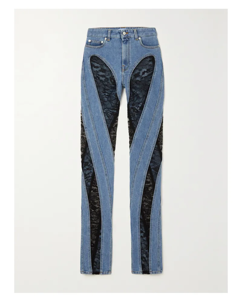 Thierry Mugler Hoch Sitzende Skinny Jeans Mit Spitzeneinsätzen - Blau Blau