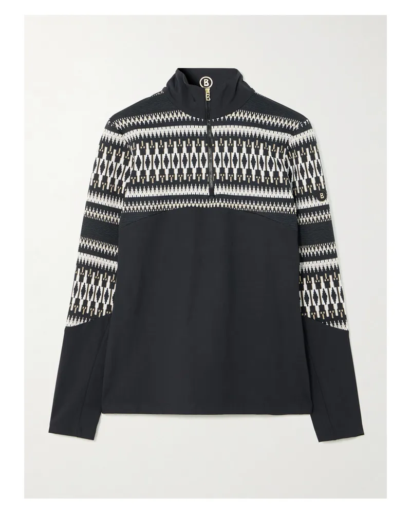 Bogner Jelissa Skioberteil Aus Stretch-jersey Und Jacquard-strick Mit Fair-isle-muster - Schwarz Schwarz