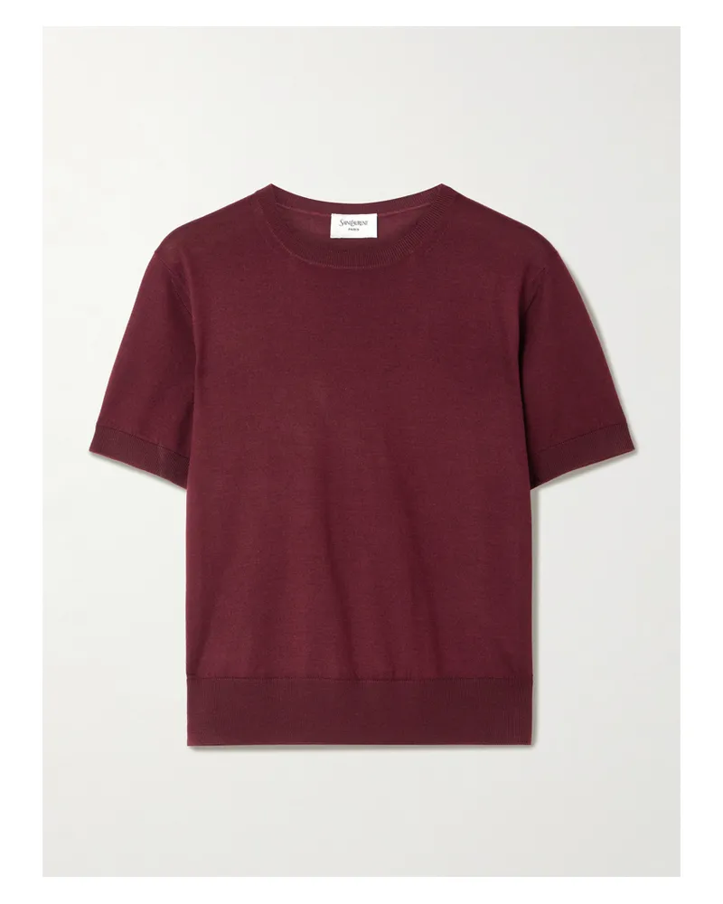 Saint Laurent Wool, Cashmere And Silk-blend Top - Burgundy Burgundy