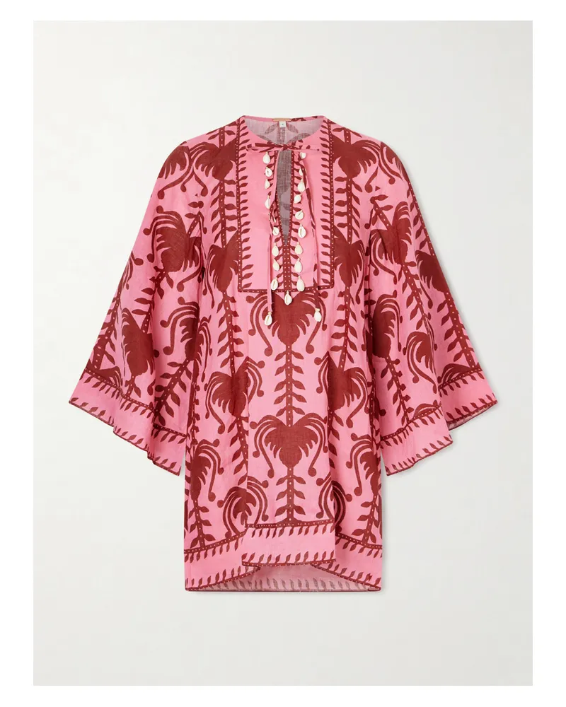 Johanna Ortiz Wild Savannah Minikleid Aus Leinen Mit Muscheln - Pink Pink