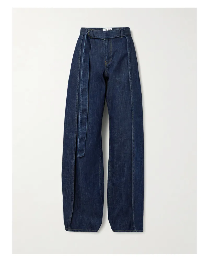 Loewe Belted Pleated High-rise Wide-leg Jeans - Blue Blue