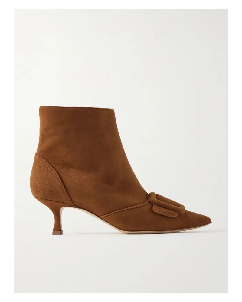 Manolo Blahnik Baylow 50 Ankle Boots Aus Veloursleder Mit Schnalle - Braun Braun