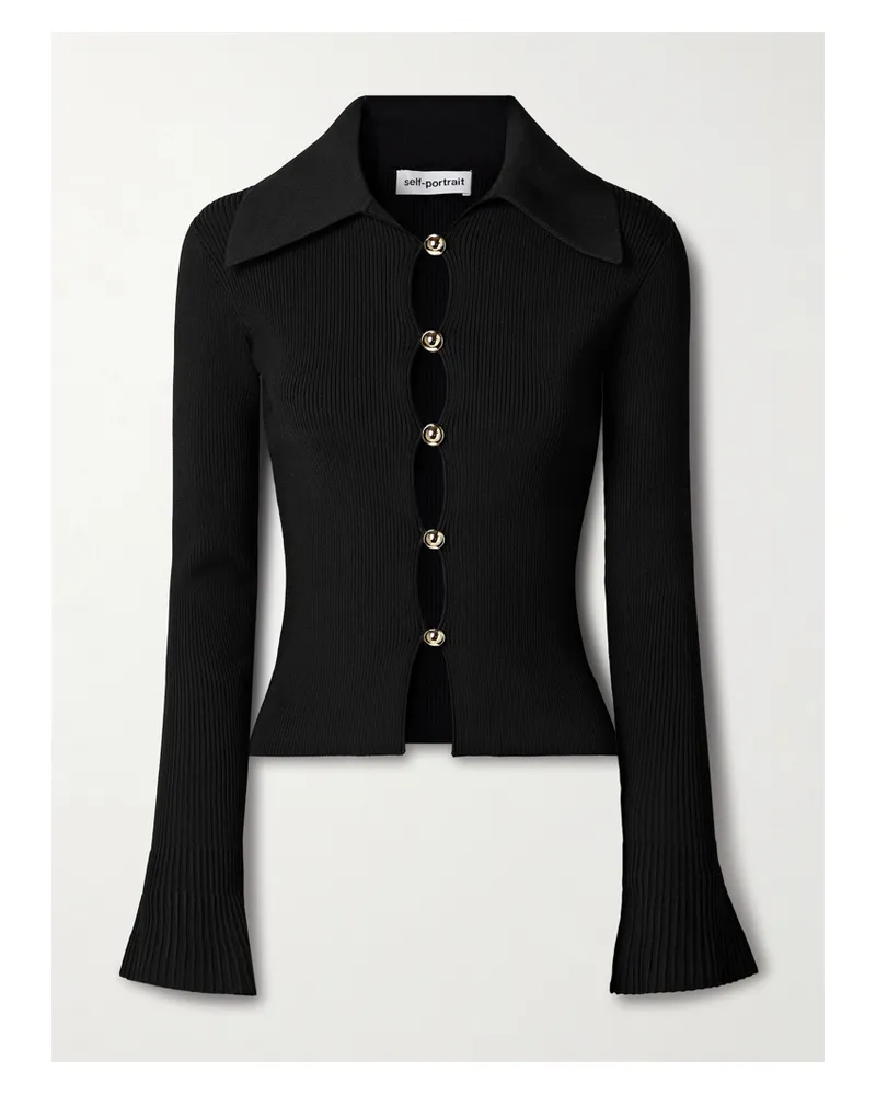 Self-Portrait Cardigan Aus Rippstrick - Schwarz Schwarz