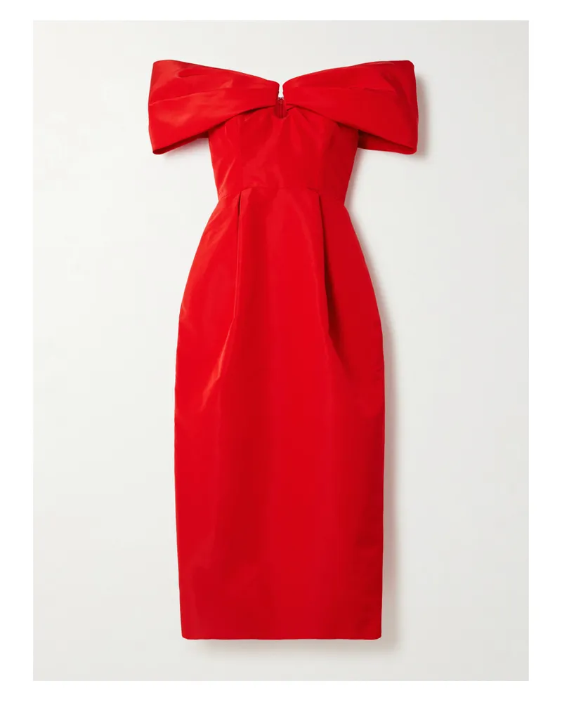 Carolina Herrera New York Schulterfreies Midikleid Aus Seiden-faille Mit Falten - Rot Rot