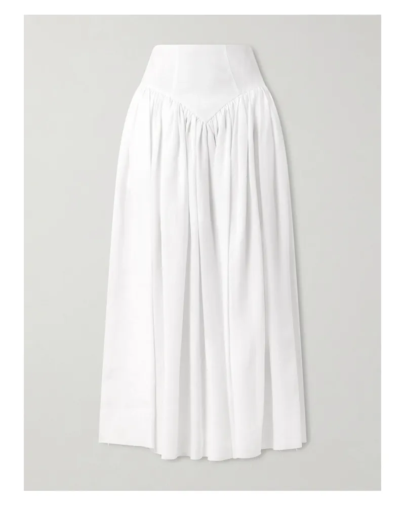 Gabriela Hearst Juniper Frayed Paneled Linen Midi Skirt - White White