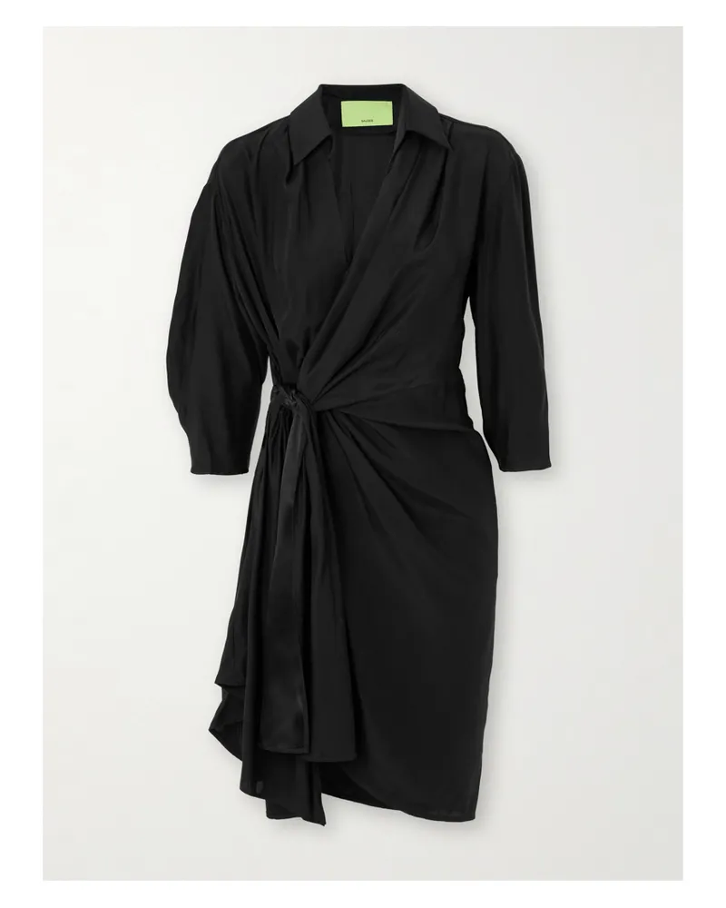 GAUGE81 Miya Minikleid Aus Seidensatin Mit Wickeleffekt - Schwarz Schwarz