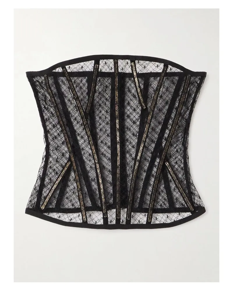 Dolce & Gabbana Bustier Aus Point D’esprit In Metallic-optik - Schwarz Schwarz