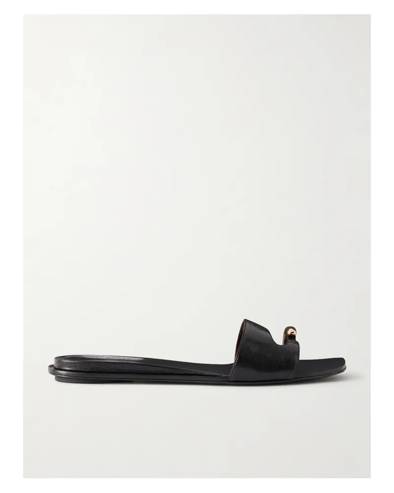 Tory Burch Pierced Embellished Leather Slides - Black Black