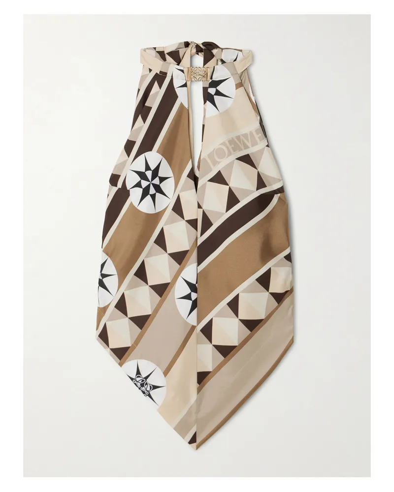 Loewe Paula's Ibiza Neckholder-oberteil Aus Bedrucktem Seiden-twill Mit Cut-out Und Verzierung - Neutral Neutral