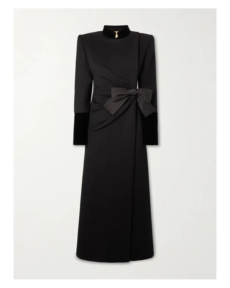 Valentino Garavani Mantel Aus Einer Woll-kaschmirmischung Mit Samtbesätzen Und Schleife - Schwarz Schwarz