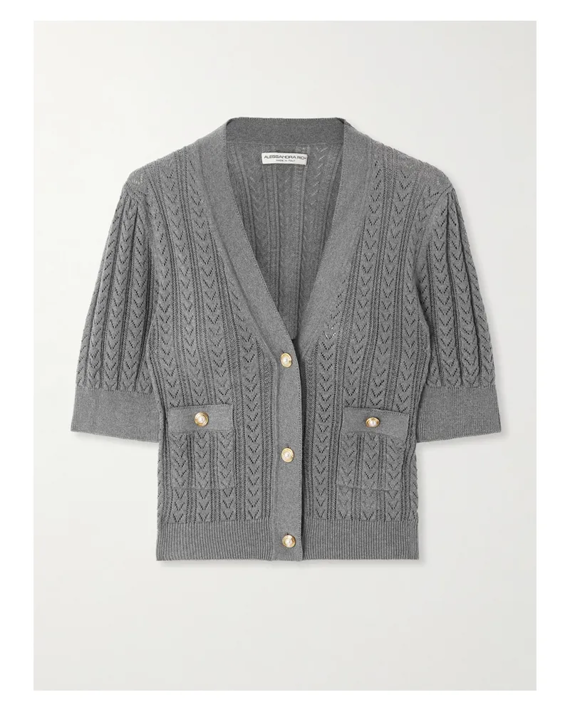 Alessandra Rich Verkürzter Cardigan Aus Einer Baumwoll-kaschmirmischung In Pointelle-strick - Grau Grau