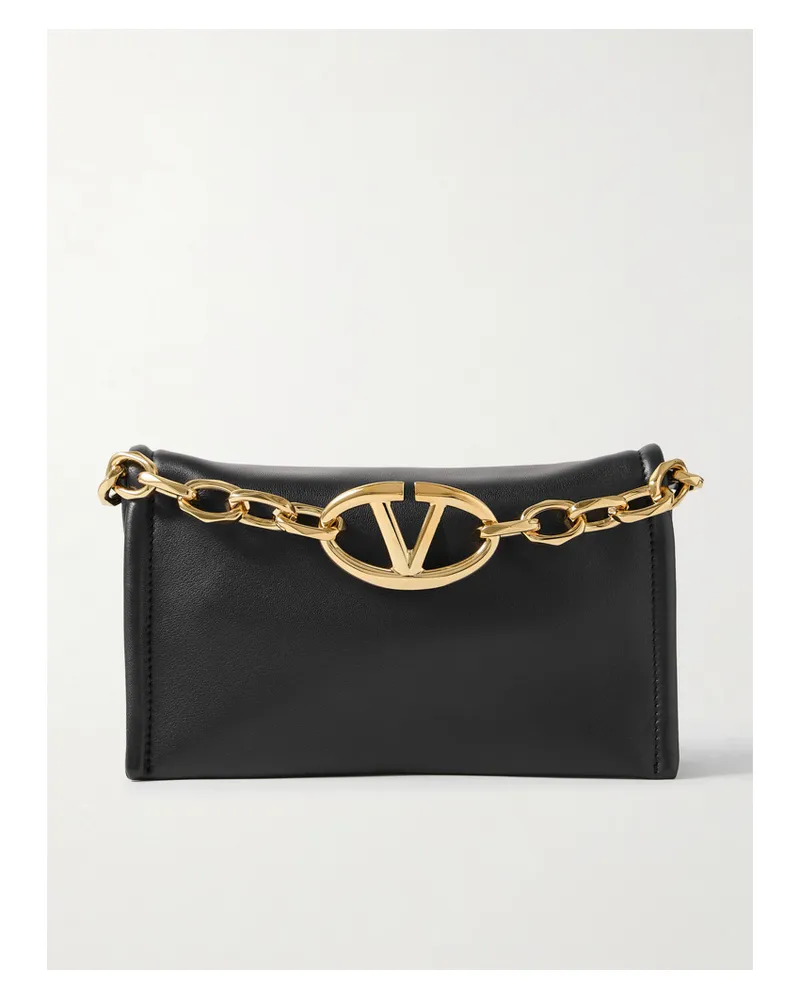 Valentino Garavani Vlogo Chain Clutch aus Leder Schwarz