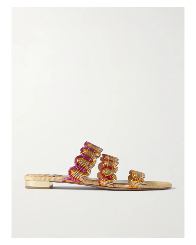 Aquazzura Wavy Pantoletten Aus Metallic-leder - Gold Gold