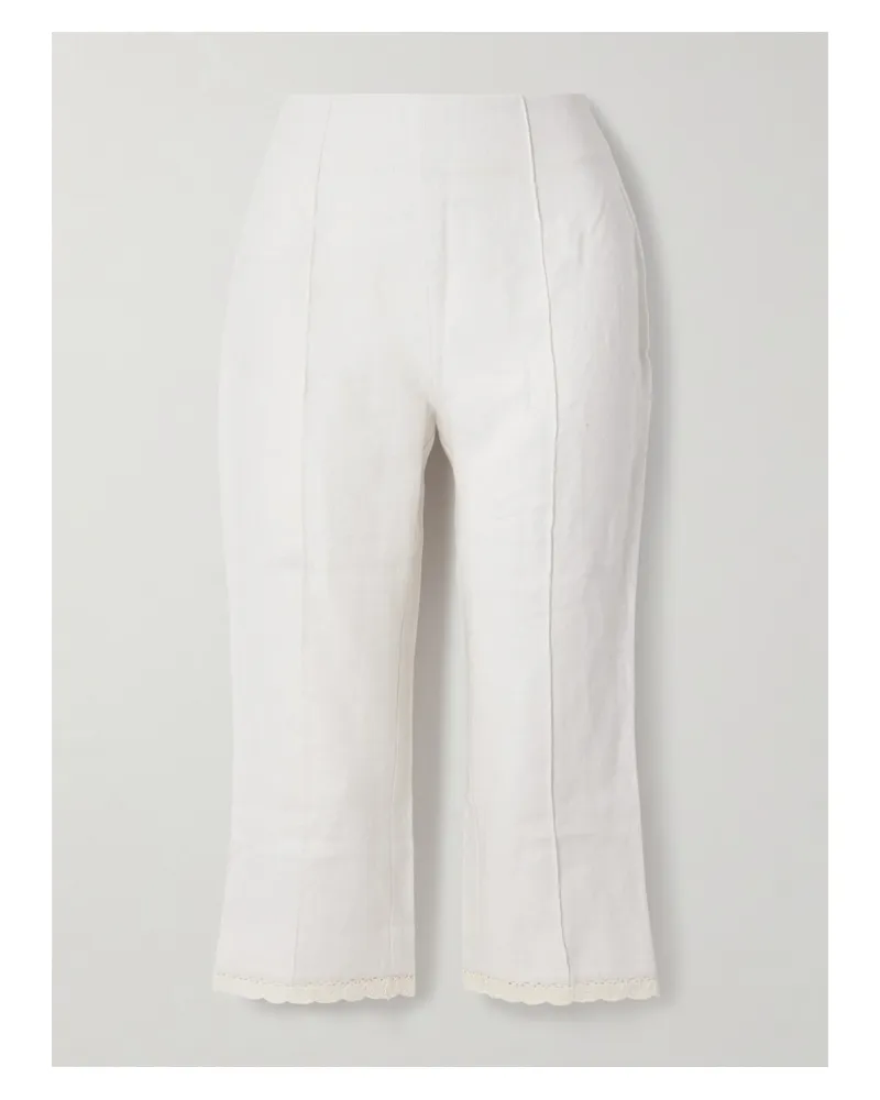 Posse Effi Capri Hose Mit Schmalem Bein Aus Leinen Mit Spitzenbesätzen - Creme Creme