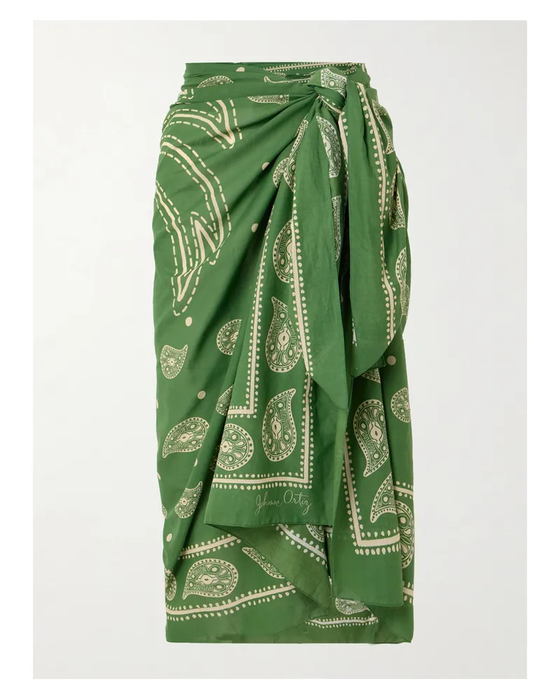Johanna Ortiz Printed Cotton Pareo - Green Green