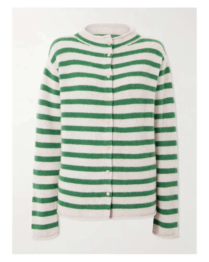 The Elder Statesman Cousteau Striped Cashmere Cardigan - Green Green