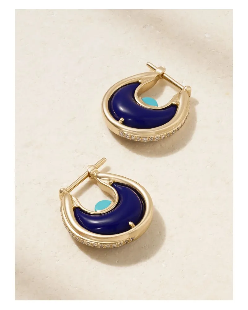 L’Atelier Nawbar Diana Kleine Creolen Aus 18 Karat Gold Mit Mehreren Steinen - Blau Blau