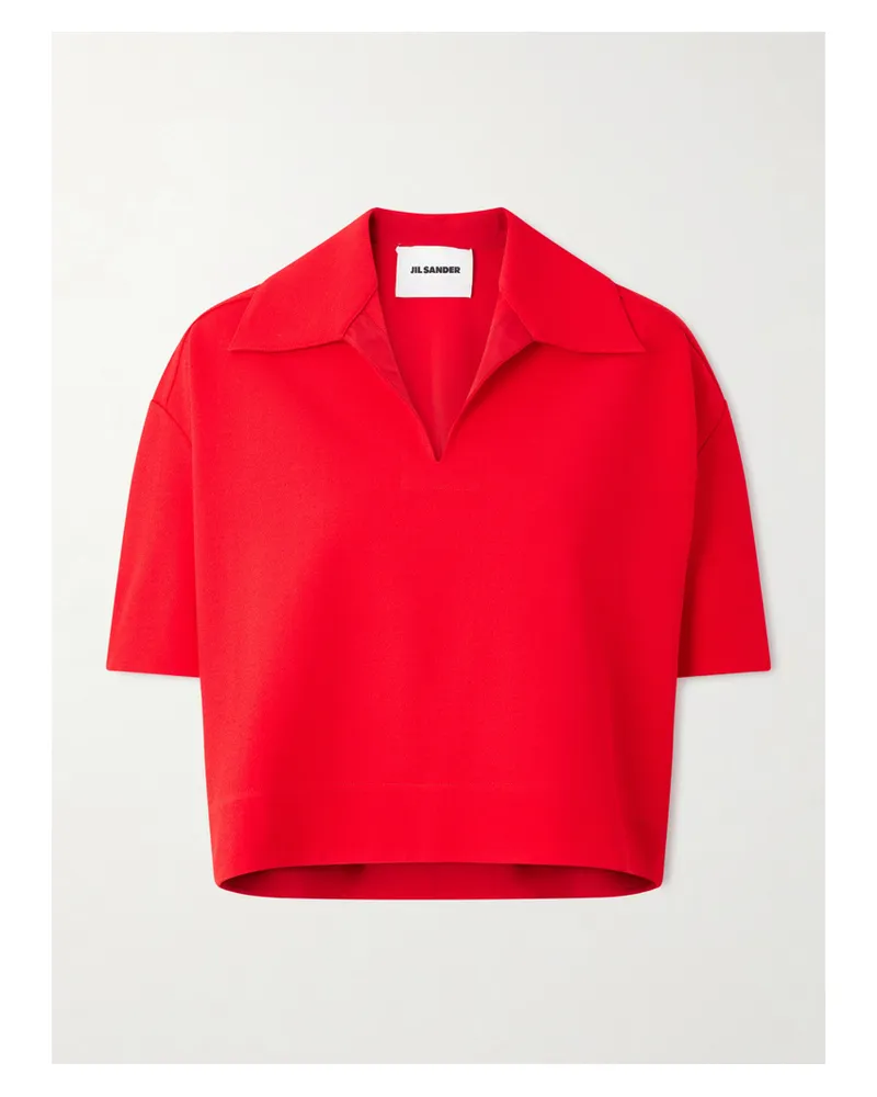 Jil Sander Cropped Crepe Polo Shirt - Red Red