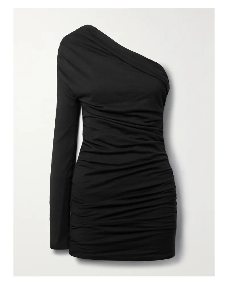 Interior The Laney Trägerloses, Asymmetrisches Minikleid Aus Baumwoll-jersey Mit Raffungen - Schwarz Schwarz