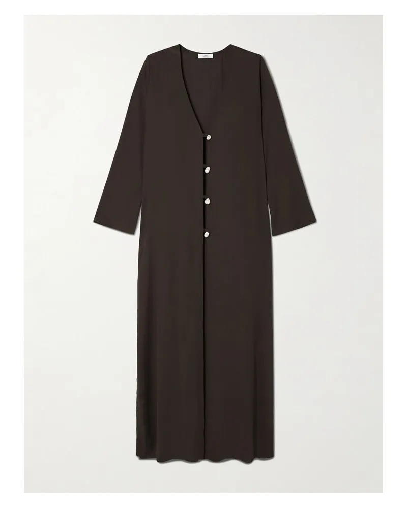 Sara Cristina Strandkleid Aus Recyceltem Seiden-georgette Mit Perlen - Braun Braun
