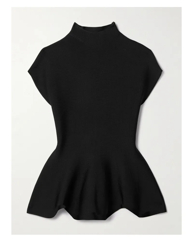 KHAITE Andra Stretch-knit Turtleneck Peplum Top - Black Black