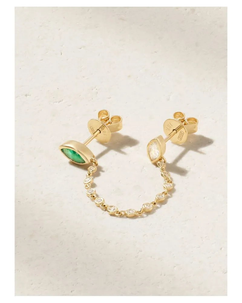 SHAY Duo Chain Einzelner Ohrring Aus 18 Karat Gold Mit Smaragd Und Diamant Gold