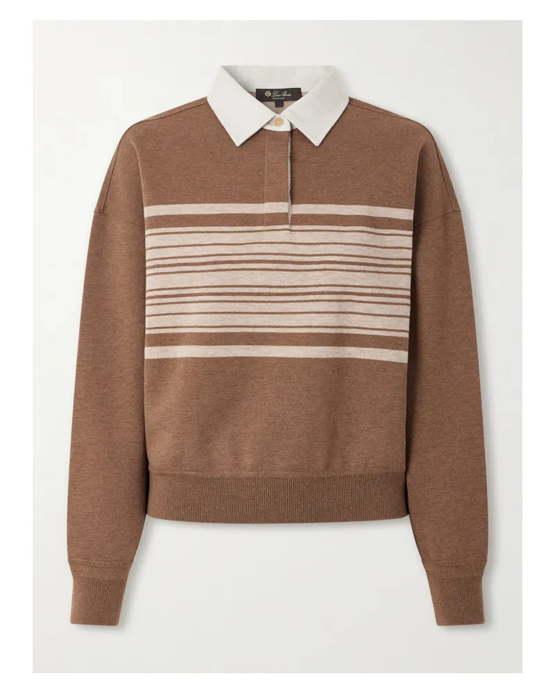 Loro Piana Pullover Aus Einer Gestreiften Woll-kaschmirmischung Mit Polokragen - Braun Braun
