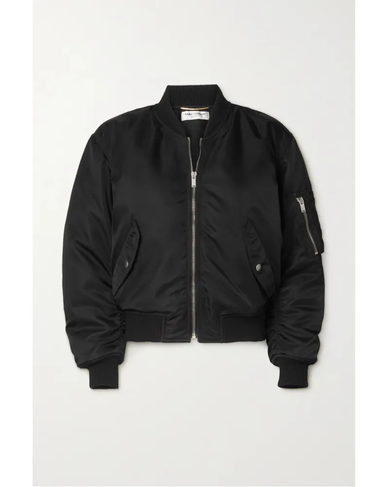 Saint Laurent Bomberjacke aus Wattiertem Shell Schwarz