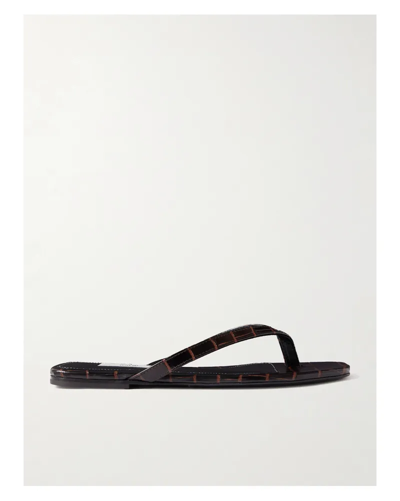 Totême Croc-effect Leather Flip Flops - Brown Brown