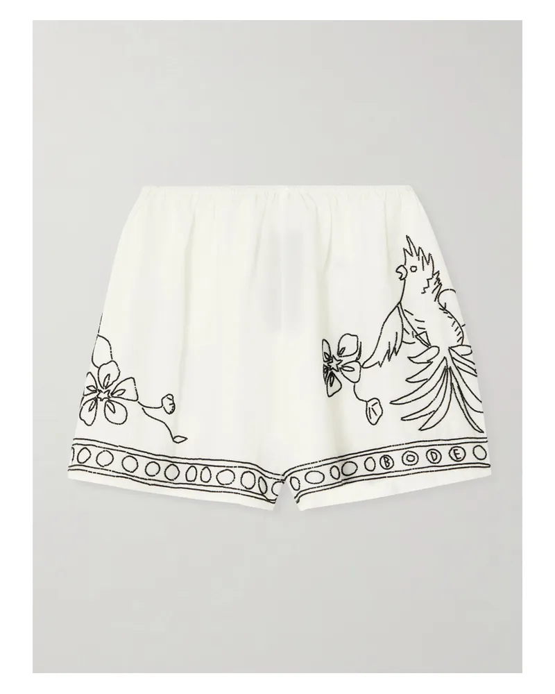 BODE Cockatoo Tap Bead-embellished Cotton And Silk-blend Shorts - White White